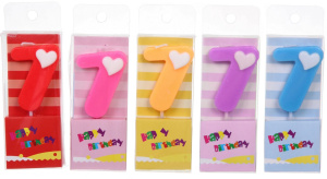 Свеча для торта Цифра Сердечко "7" 9 см, микс цветов (1/60)