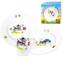 Набор посуды 3 пр. Озорные щенки  И.У (т. 200мм мел.,т. 200мм гл.,кружка 210мл Русское поле)(фр(1/3)