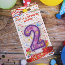 Свеча для торта Цифра Нежность  "2" 6 см (12/12)