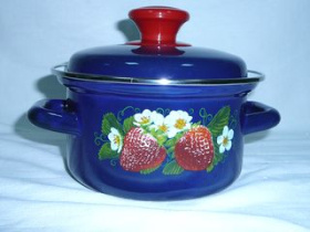 Кастрюля  1,0л с/дек (синяя) эмаль.(12)