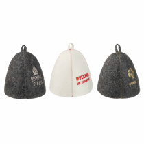 Шапка банная с вышивкой 3 диз. Амонд в асс., войлок серый/белый (6/96)