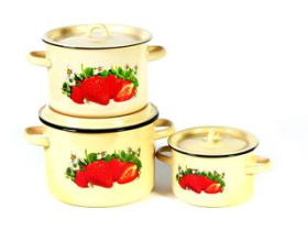 Набор посуды № 33 КЛУБНИКА САДОВАЯ (к.цил. 1,5; 2,9; 4,5л) эмаль(1)