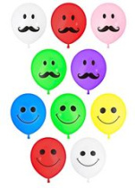 Шары воздушные с рис. 12" 5 шт. Смайлы, Усы,Капитан Весельчак (12/12/480)