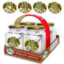 Набор банок д/хранения 4шт*260мл квадратн.с мет.кр. СОЛЬ,ПЕРЕЦ,ЛАВР.ЛИСТ,ПРЯН,ТРАВ) стекло(1)