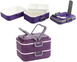 Термоконтейнер 0,75л*2 двойной (18,5*15,5*7,5см)+ложка фиолетовый (пластик) (12)