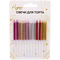 Свечи в торт "Металлик" 12 шт. 6,5 см, микс (24/24)