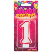 Свеча тортовая цифра 1 (5*7,5*1,2 см.) парафин (12/12)