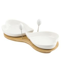 Менажница 2-х секционная "Naturel" 25*10,5*9см с вилками п/у фарф.(1/24)