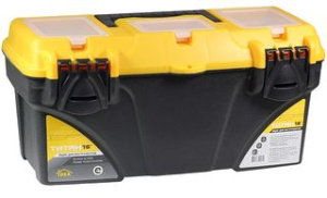 Ящик для инструментов ТИТАН 16" (с секциями) Черный с желтым пласт.(1/4)