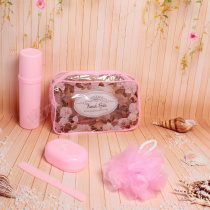 Набор банный дорожный 4шт "Traveler - Цветы", цв розовый, (мочалка,футляр 2шт,расческа),22*15*6 (1/1