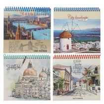 Скетчбук А6, 14,5х14,5см, 40л. обл.картон, блок 100г/м2, спираль сверху, тв. подложка (4диз) (1/27)