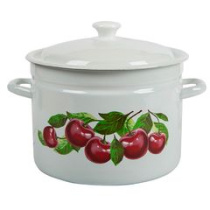 Кастрюля  5,0л цил. Вишневый сад (белая) эмаль.(4)