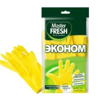 Перчатки хозяйственные (латекс),1 пара (средний р-р S/M) Master FRESH ЭКОНОМ (10/100)