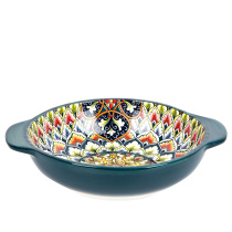 "Arabesque" Салатник с ручками 25*20,5*6см (зеленый) фарф.(6/24)