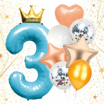 Набор шаров 8 шт "3 - Prince", голубой (цифра + 7 шаров) (10/10)