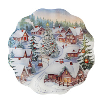 Блюдо круглое 25,5см, стекло Зимний пейзаж (6/24)