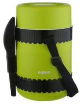 Термоконтейнер d14см, 3конт*10,5см*430мл+ложка+вилка, ремень(сохр.тепло +45 в течении 4ч)(пласт)(12)