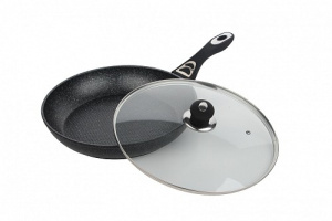 Сковорода 20см с мраморным А/П покрытием с ст/крышкой (ков.алюм.)