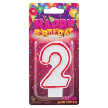 Свеча тортовая цифра 2 (5*7,5*1,2см)парафин (12/12)