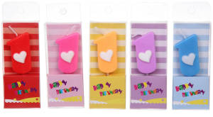 Свеча для торта Цифра Сердечко "1" 9 см, микс цветов (1/60)