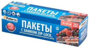 Пакеты для хранен. и замораж. с замком ZIP-LOCK, 18*20см, 1л, 40мкм "Paterra" 25 шт(в футляре) (24)