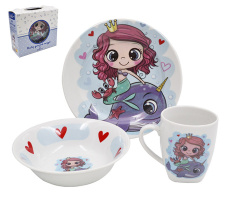 Набор посуды 3 пр. Дельфин и Русалка И.У. (т 175мм гл кр,сал 360мм круг,круж 210мл Глория)(фрф)(1/4)