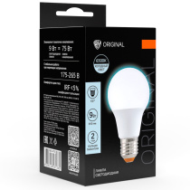 Лампа светодиодная A60 9 Вт, E27, 810 Лм, 6500 K, 175-265 В, Ra>80, IRF <5%,IC, 2 года гар.(10/10/10